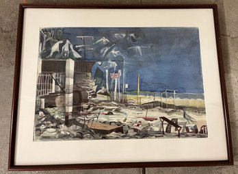 Framed Watercolor Abstract Beach Scene