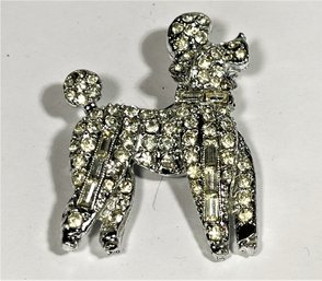 Vintage Rhodium Plated White Rhinestone Poodle Dog Brooch Pin