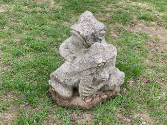 Vintage Cast Cement Garden Statuary: A Sweet Embracing Frog Family