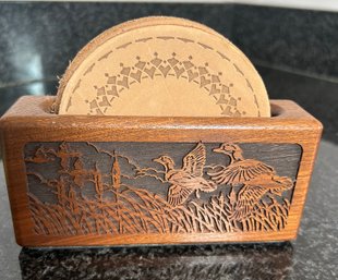 Laser Engraved Walnut Coaster Holder With 4 Coasters