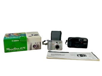 Canon Digital Powershot A75  & Ricoh AF 35mm Camera Set