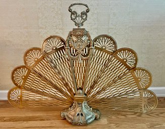 Vintage  Fan Shaped Brass Fire Screen