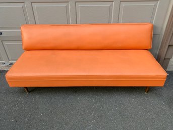 Mid-Century Orange Couch, Bench Or Day Bed. Back Is Removable. Wood Bracket Needs Repair.
