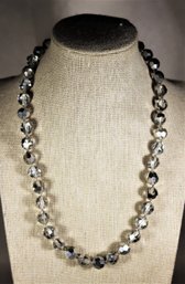 Faceted Glass Crystal Beaded Necklace Silver Colored