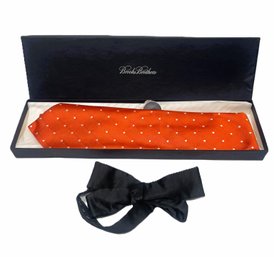 Brooks Brothers Makers Orange W White Dots Tie- In Box With Tag & Vintage Brooks Brothers Adjustable Bow Tie