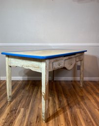 Antique Enamel Top Table - Patinated Wooden Frame