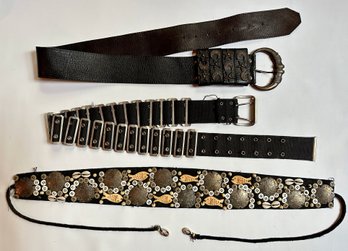 3 Vintage Belts, I Beaded With Fish