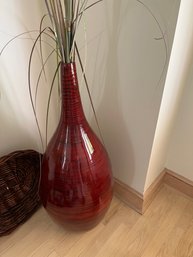 Large Red Vase With Dried Flowers