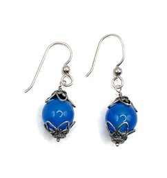 Vintage Sterling Silver Blue Bead Dangle Earrings