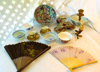 Asian Fans Bowls Tea Cups And Saucers