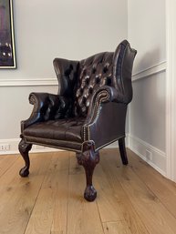 A Button Tufted Leather Wingback Chair