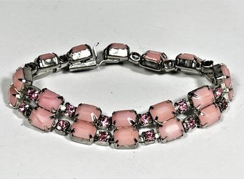 Opaque Pink Rhinestone Bracelet Signed By WEISS