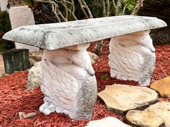 A Cast Stone Garden Bench With Swan Motif