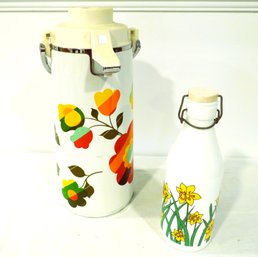 Large Floral Pump Thermos  And Milk Jar