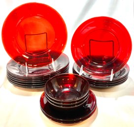 Vintage Ruby Red Dishware - 18 Pc Set