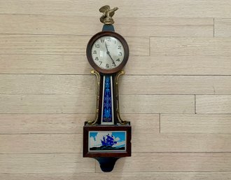 Antique New Haven Clock Co Banjo Clock With Reverse Painted Glass & Mahogany Case