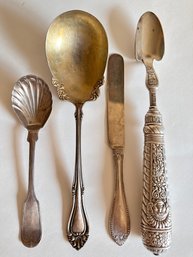 3 Silver Plate Serving Spoons & Spreader