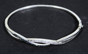 Very Fine Sterling Silver Tourmaline And White Stone Hinged Bangle Bracelet