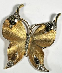 Vintage Gold Tone Rhinestone TRIFARI Butterfly Brooch (missing A Stone)