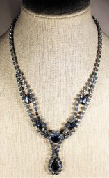 Vintage Blue Rhinestone Choker Necklace 1950s