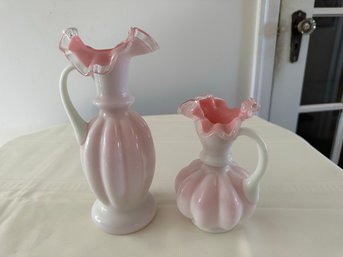 Beautiful Fenton Milk Glass Pitchers With Pink Interiors