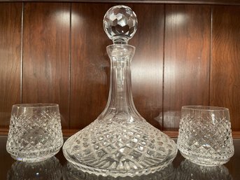 Waterford Alana Decanter With A Pair Of Small Tumbler Glasses.