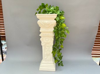 Ceramic 2 Piece Pedestal With Fake Plant
