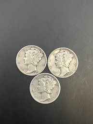 3 Beautiful Mercury Dimes 1936-S, 1942-S, 1943-S