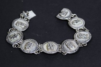 Fine .800 Silver Link South American Bracelet Having Deity Motif