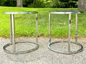 A Pair Of Modern Glass And Steel Side Tables By Restoration Hardware