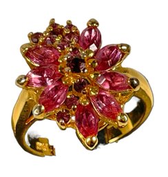 Fancy Vintage Ladies Cocktail Ring Gold Plated Having Red Stones