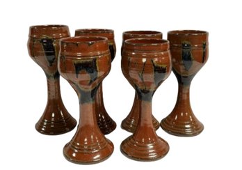 Six Art Pottery Goblets