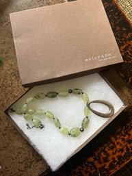 Silpada Sterling Necklace With Green Phehnite Stones In Box