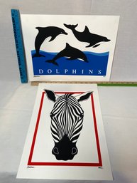 Dolphins And Zebra Lithograph Print Artwork By MC 16x11.5