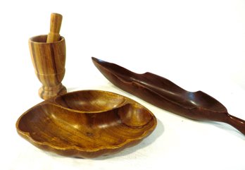 4 Piece Wood Lot With Mortar/Pestle, Souzambi Tray & Rosas Bowl