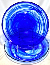 Pair Of Amazing Cobalt Blue Art Glass Plates