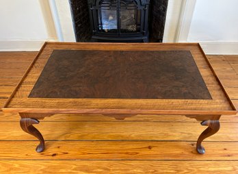 Handmade Queen Anne Style Walnut Coffee Table With Cabriole Legs With Walnut Burl Top