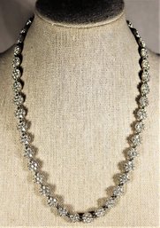 Vintage Silver Tone White Rhinestone Necklace 16' Long