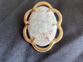 Hand Cut & Polished Lacy Agate Brooch