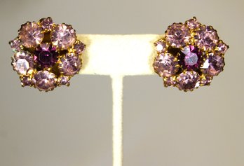 Pair Vintage Purple Lavender Rhinestone Earrings Ear Clips