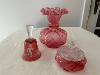 3 Piece Red/pink Fenton Glass Pcs.