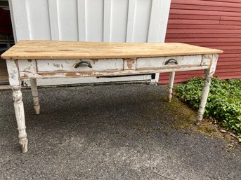 White Rustic Country Table 67x26.5x30 Two Drawers