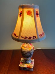 Adorable Tiny Floral China Lamp With Ribbon Embroidery Lamp Shade