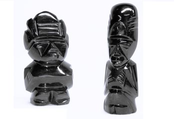 Pair Of Vintage Black Onyx Tribal Figures