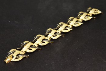 VINTAGE 'ART CO.' GOLD TONE AND BLACK ENAMEL BRACELET 7' LONG