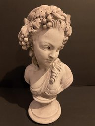 Beautifully Detailed Cement Bust Of Young Lady