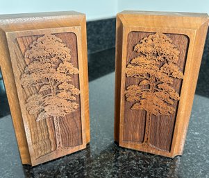 Pair Of Laser Engraved Tree Bookends