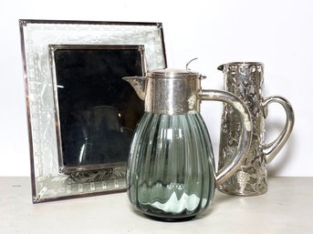 Vintage Pitchers And A Cut Glass Photo Frame