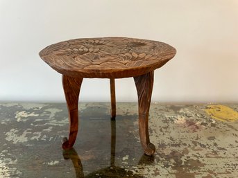 Intricately Carved Deminutive Wood Foot Stool