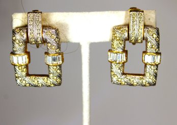 Vintage Gold Tone Rhinestone High Quality Clip Earrings